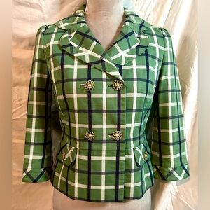 Vintage Y2K Juicy Couture Green, Navy, White Checked Fitted Blazer, Size 4